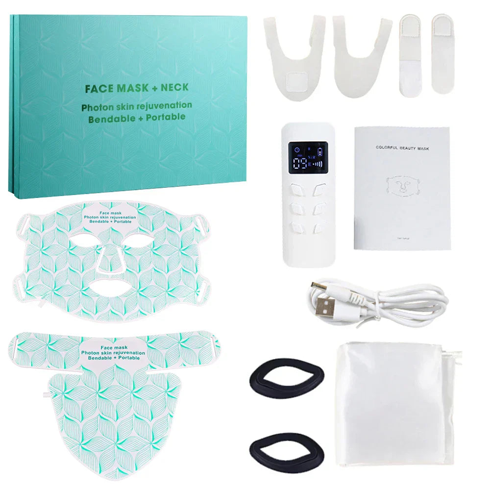 LED 8 Colors Face Mask and Neck Red Light  Near Infrared Therapy Anti Aging Wrinkle Acne Pore Oil Control Skin Tighten Whiten