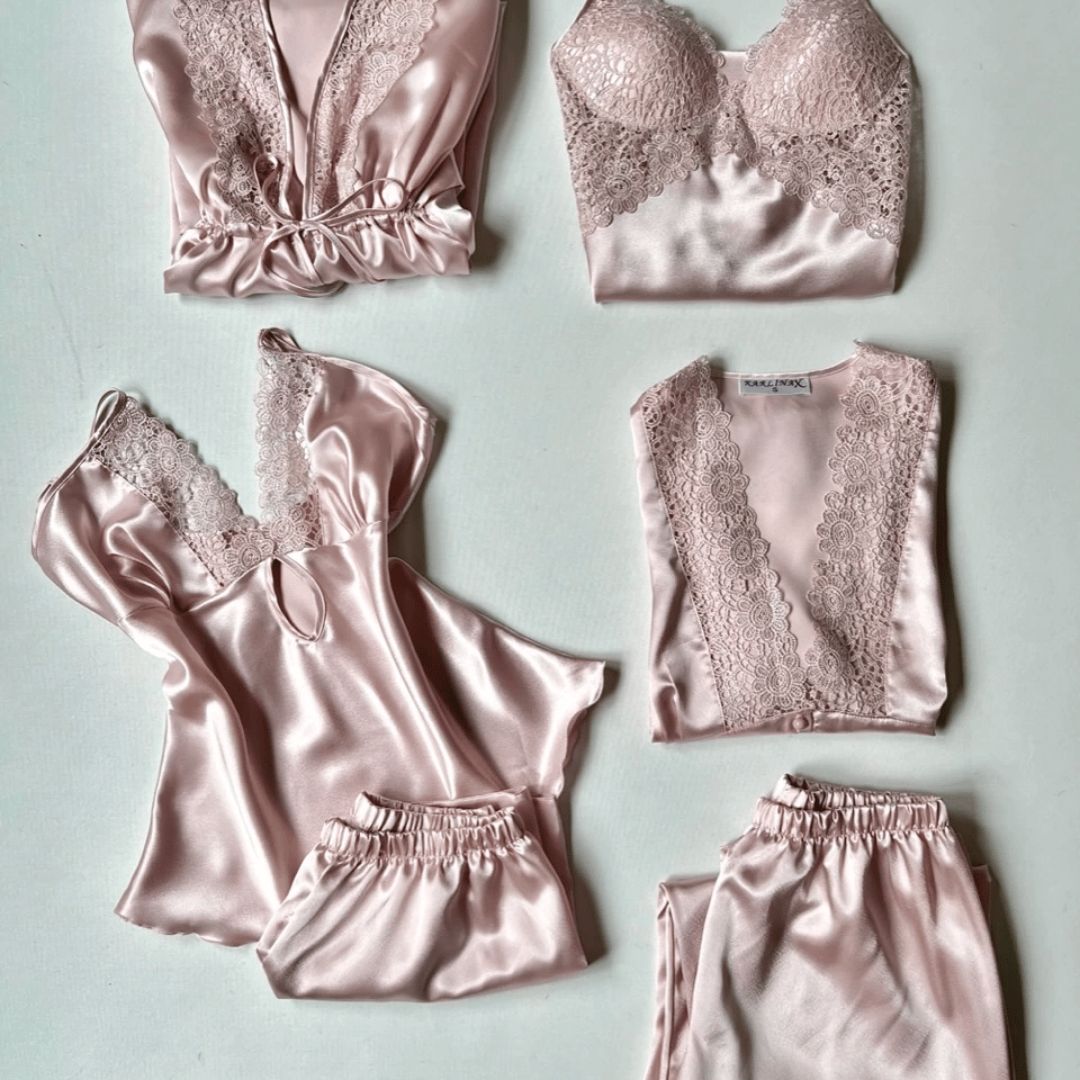 Turkish 6-Piece Satin Nightgown Set for Women