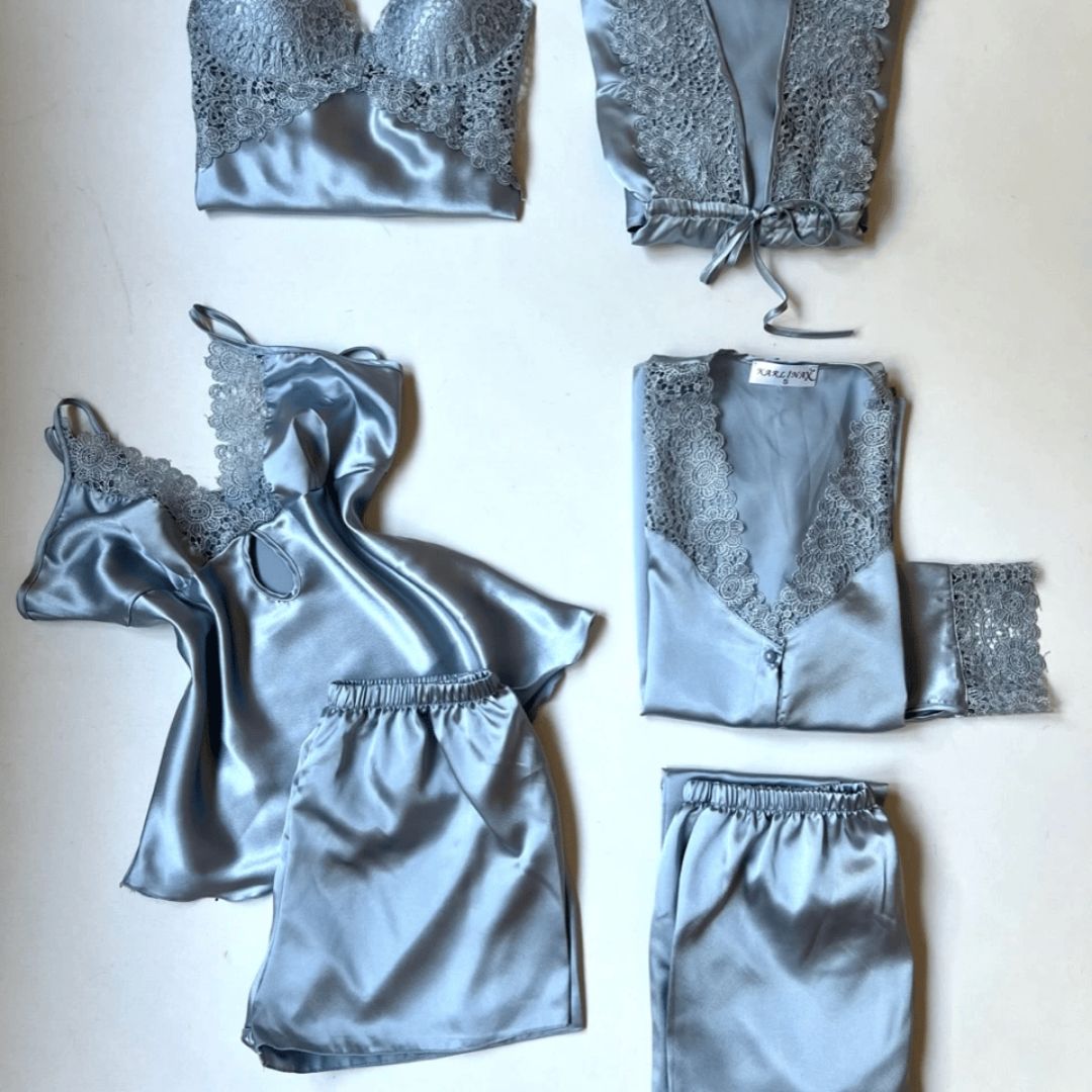Turkish 6-Piece Satin Nightgown Set for Women
