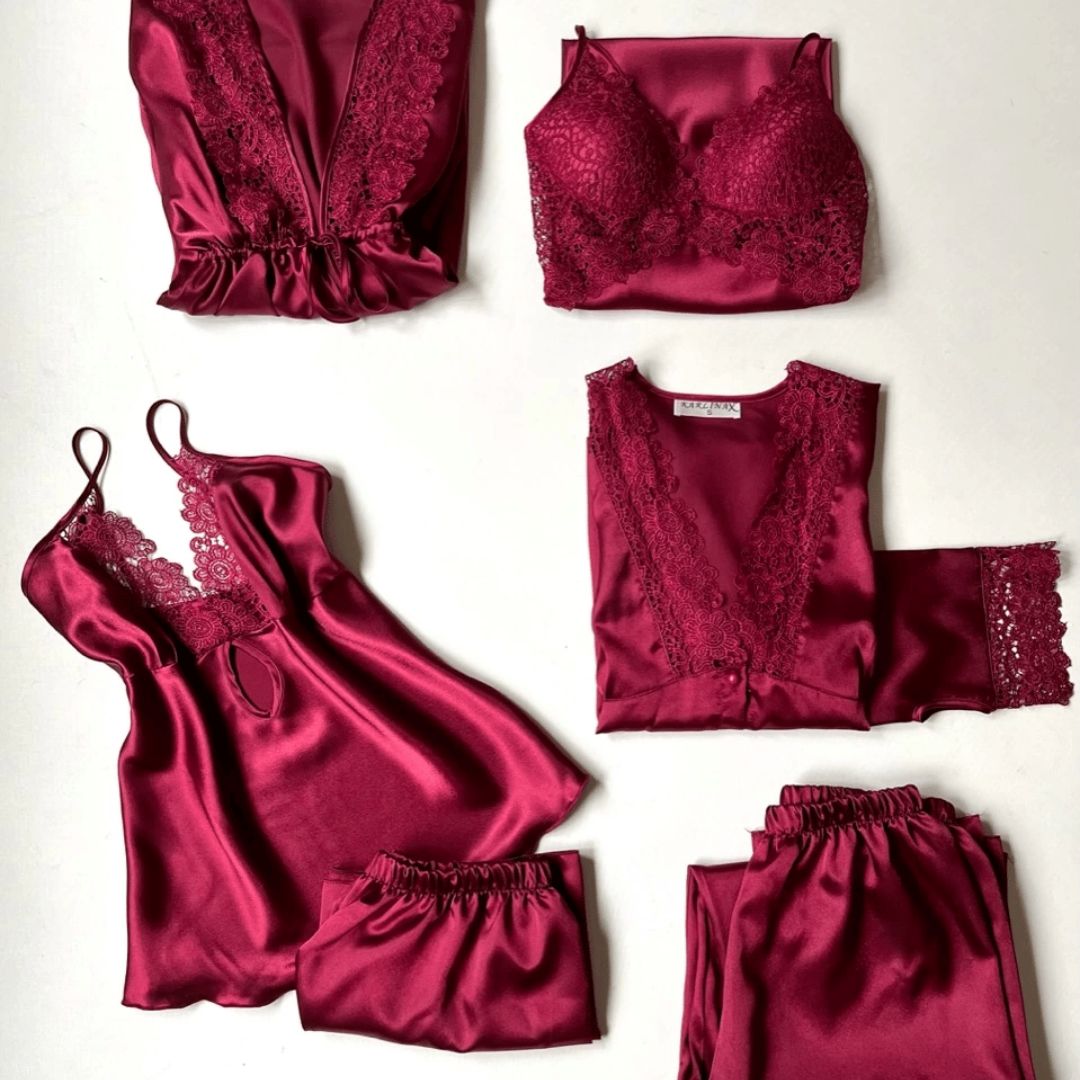 Turkish 6-Piece Satin Nightgown Set for Women