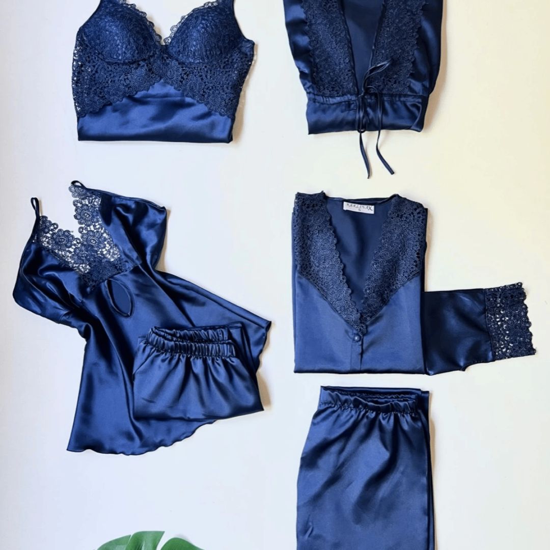 Turkish 6-Piece Satin Nightgown Set for Women